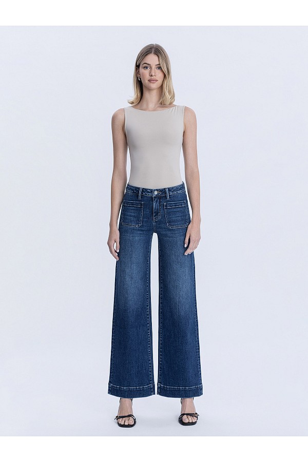 HIGH RISE MEDIUM WASH TROUSER WIDE ...